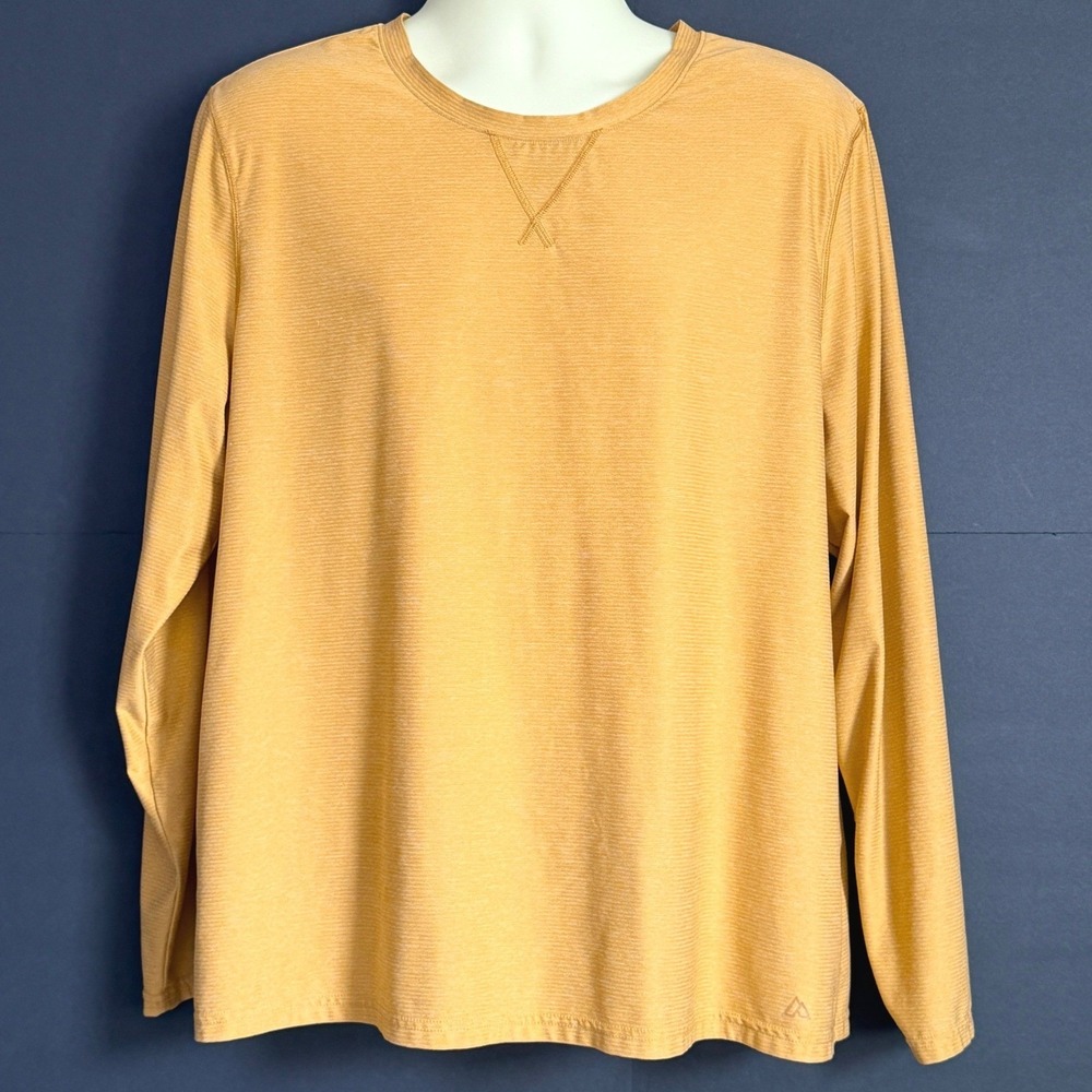 Alpine Design Mens XL Long Sleeve Crew Neck Shirt Mustard Yellow Heather Stripe